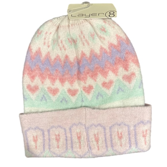 Layer 8 Accessories - New Layer 8 Pastel Patterned Beanie